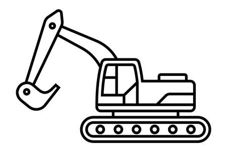 construction equipment black icon. excavator digs the ground. flat vector illustration.のイラスト素材