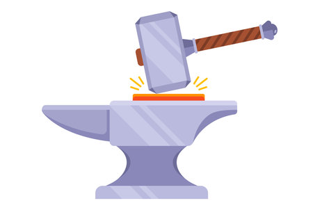 hammer and anvil. blacksmith work. forge iron. flat vector illustration.のイラスト素材