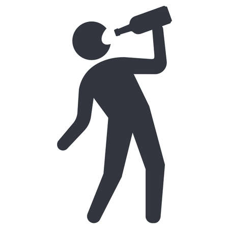 icon of a drunk person drinking alcohol from a bottle. flat vector illustration.のイラスト素材