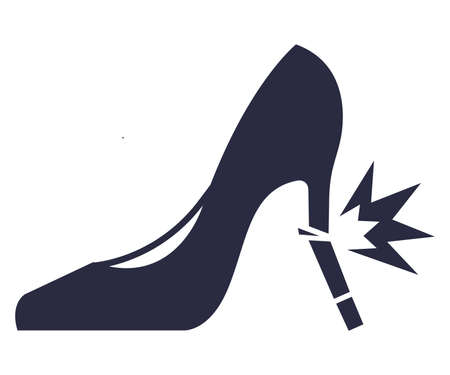 the icon of a woman heel with a broken heel. careless walking. flat vector illustration.のイラスト素材