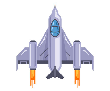 military spaceship of the future flies in space. flat vector illustration.のイラスト素材