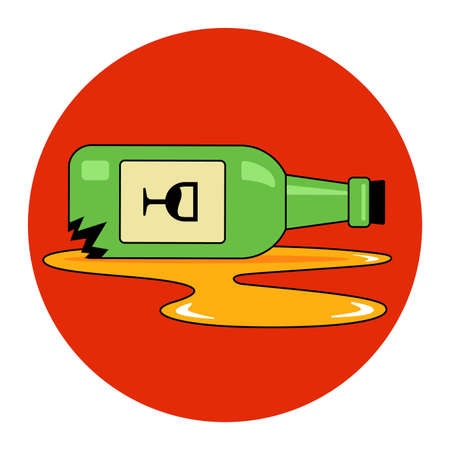 a bottle of wine fell and broke. puddle of alcohol from a bottle. flat vector illustrationのイラスト素材