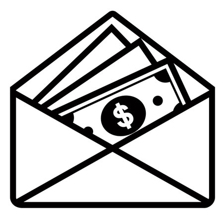 white envelope icon with banknotes. receiving a bribe. flat vector illustration.のイラスト素材