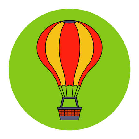 the attraction will rise into the air in a hot air balloon. a joyful aeronaut rises into the sky. flat vector illustration.のイラスト素材