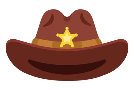 brown cowboy hat with gold sheriff badge. flat vector illustration.のイラスト素材