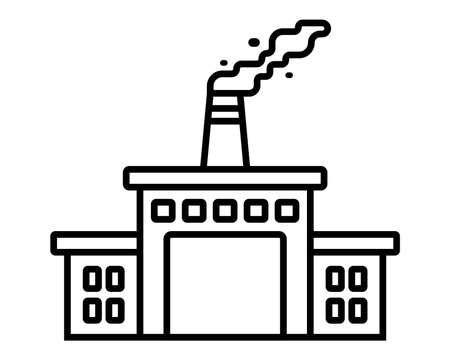 black linear icon of factory with chimney and smoke. flat vector illustration.のイラスト素材