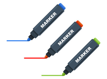 three colored markers. underline with a colored marker. flat vector illustration.のイラスト素材