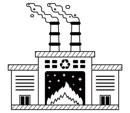 black icon with pipe and smoke. waste incineration plant. flat vector illustration.のイラスト素材