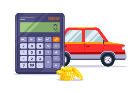 calculator calculates car loan. borrow money. flat vector illustration.のイラスト素材
