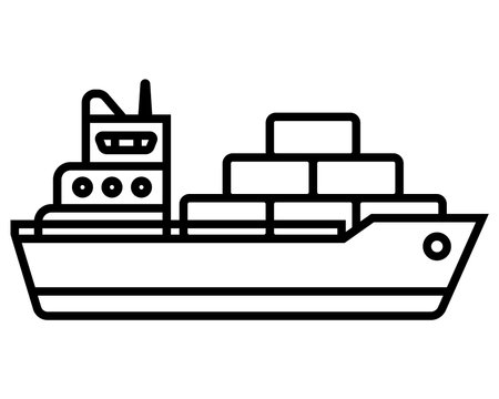 black icon cargo ship carries containers to the port. flat vector illustration.のイラスト素材