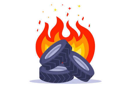 a pile of burning old car tires. flat vector illustration.のイラスト素材