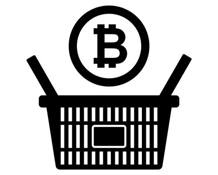 place in the basket of bitcoins for purchase. cheating cryptocurrencies. flat vector illustration.のイラスト素材