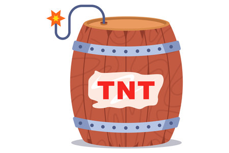 a wooden barrel with a wick for storing gunpowder. flat vector illustration.のイラスト素材