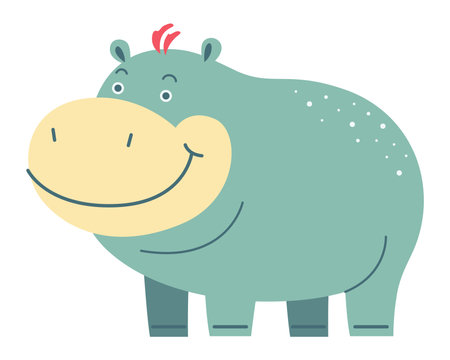 blue cute african hippo character. flat vector illustration.のイラスト素材