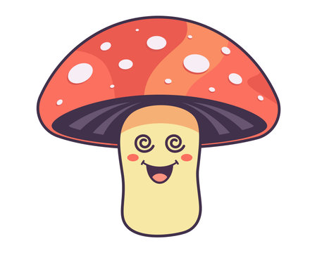 cute fly agaric character with face. hallucinogenic mushroom. flat vector illustration.のイラスト素材