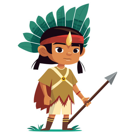 Indian boy from South and North America. national costume of the indigenous peoples of america. flat vector illustration.のイラスト素材