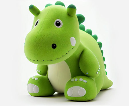 green dinosaur soft toy on a white background. ai generatedの写真素材
