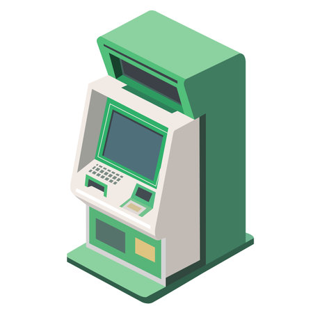 green ATM with cash withdrawal screen. flat vector illustration.のイラスト素材