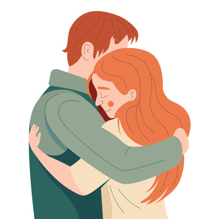 man and woman hugging cute. long-awaited meeting of two people. flat vector illustration.のイラスト素材