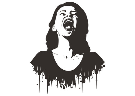 black icon of a woman who screams in pain and resentment. flat vector illustration.のイラスト素材