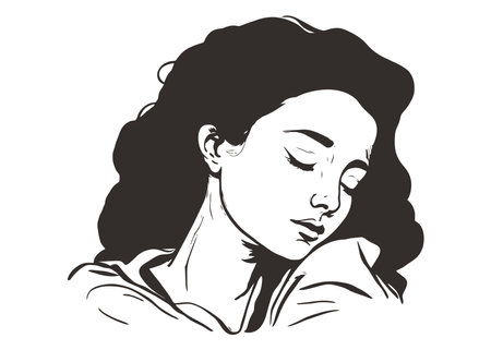 black icon girl sleeping on the bed. flat vector illustration.のイラスト素材