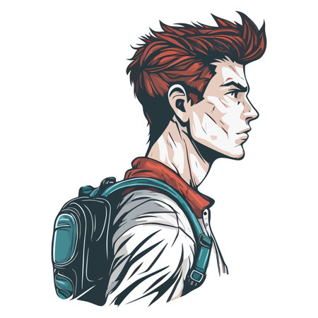 portrait of a young man with a backpack. traveler images. flat vector illustration.のイラスト素材