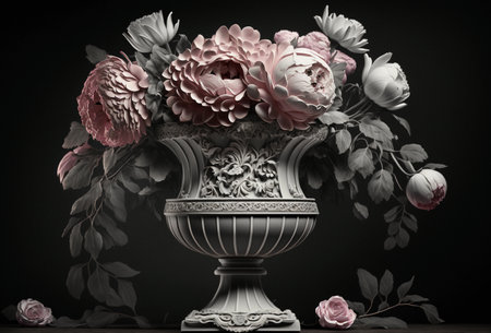 large white vase with large flowers. ai generatedの写真素材