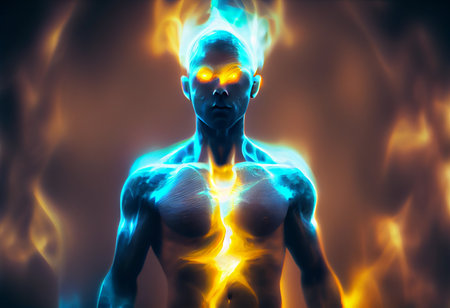 neon human aura on a dark background. ai generatedの写真素材