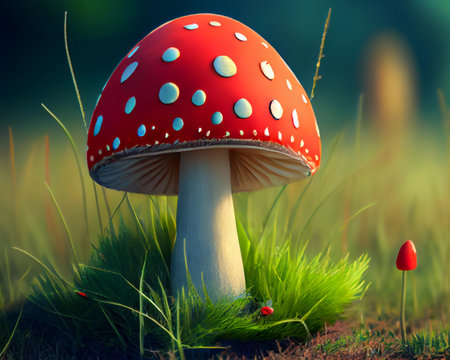 red grebe with white spots on a green meadow. ai generatedの写真素材