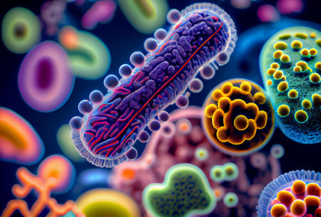 colored microbes close-up. harmful protozoa. ai generatedの写真素材