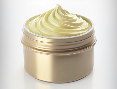 creamy hand cream in a round plastic jar on a white background. ai generatedの写真素材