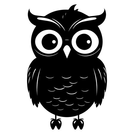 black silhouette of an owl on a white background. the owl sits on a branch. flat vector illustration.のイラスト素材