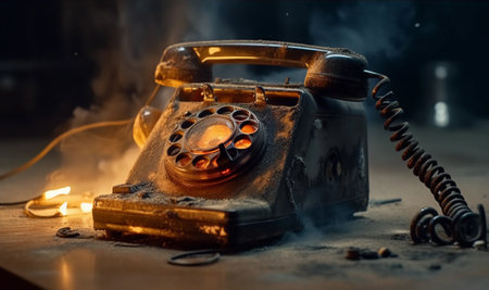 charred and burning old phone. ai generatedの素材