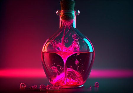 flask with pink liquid. love potion. ai generatedの素材