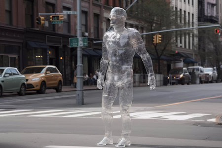 transparent invisible person on the city street. ai generatedの素材