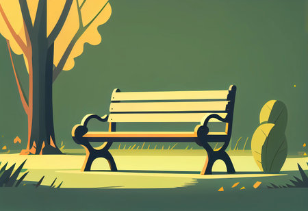 wooden bench in the park. sit outdoors. ai generatedの素材