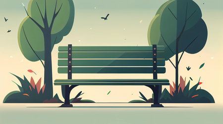 wooden bench in the park. sit outdoors. ai generatedの素材