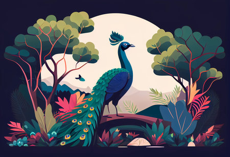 beautiful peacock on the background of nature. ai generatedの素材