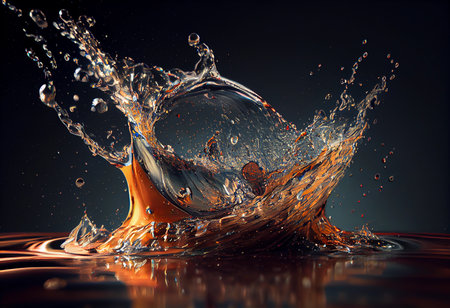 splash of brown water on a dark background. ai generatedの素材