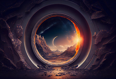 tunnel to another planet. Mountain View. ai generatedの素材