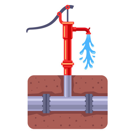 manual water pump for supplying water in the countryside. flat vector illustration.のイラスト素材