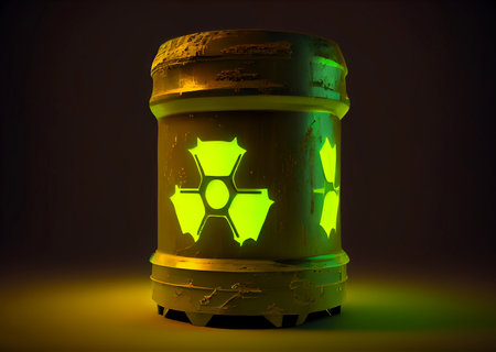 barrel with nuclear fuel on a dark background. ai generatedの素材