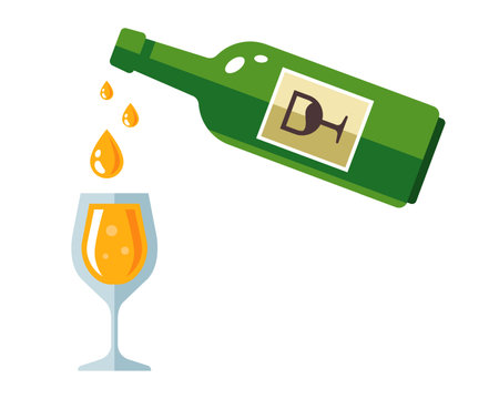 Pour a bottle of wine into a glass. flat vector illustration.のイラスト素材