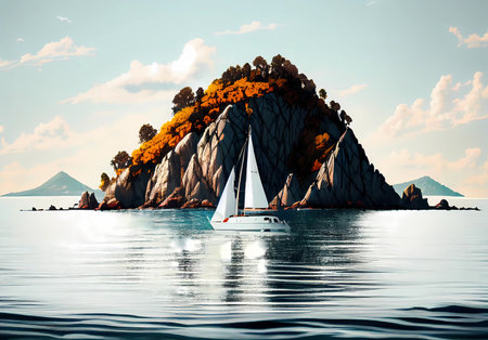 white small yacht in the open sea. ai generatedの素材