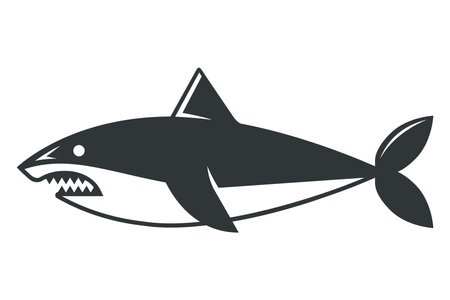 black dangerous shark icon isolated on white background. flat vector illustrationのイラスト素材
