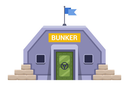 military gray bunker to protect people. flat vector illustration.のイラスト素材