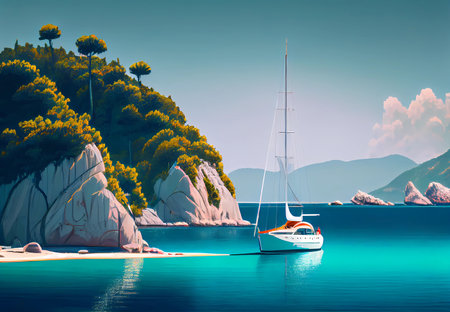 white small yacht in the open sea. ai generatedの素材