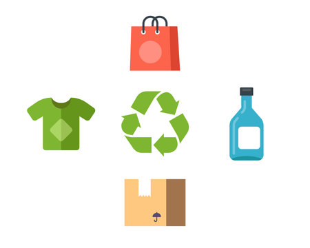 biodegradable goods for recycling. flat vector illustration.のイラスト素材
