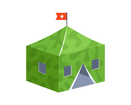 green military tent on a white background. flat vector illustration.のイラスト素材