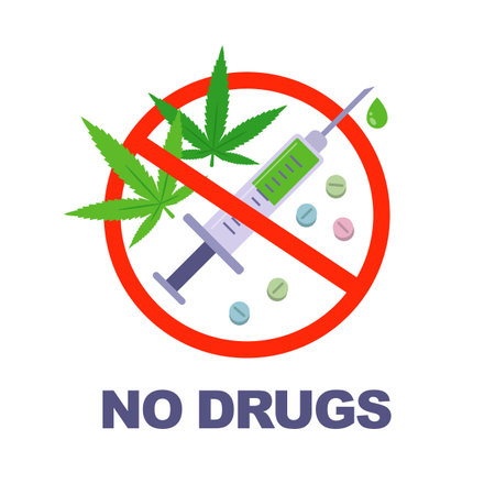 red drug prohibition sign. flat vector illustration.のイラスト素材